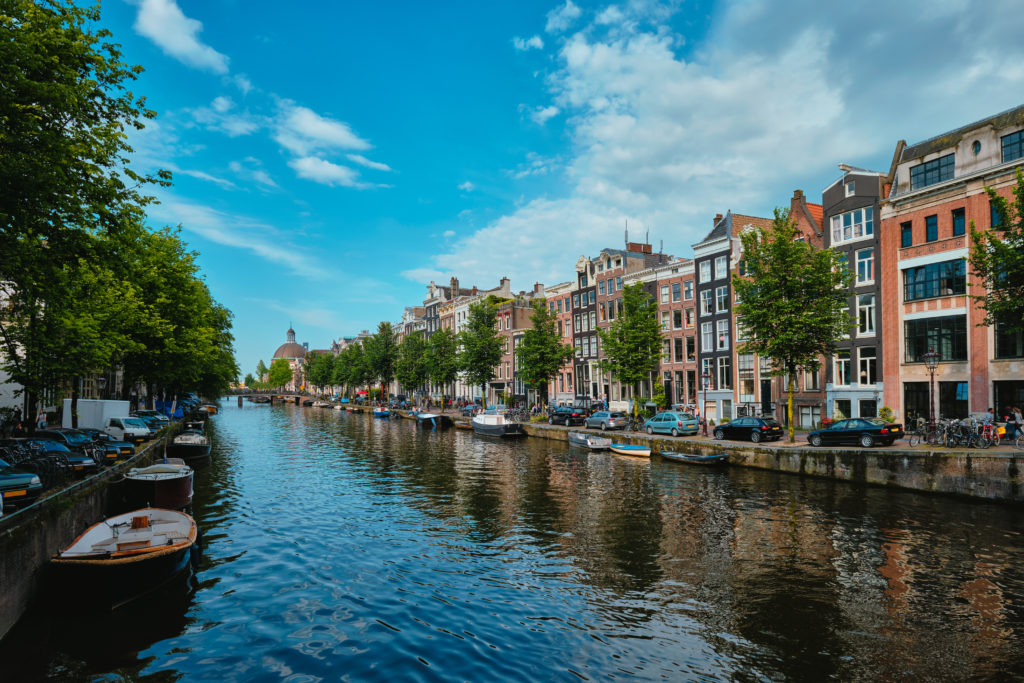 Singel canal in Amsterdam with old houses